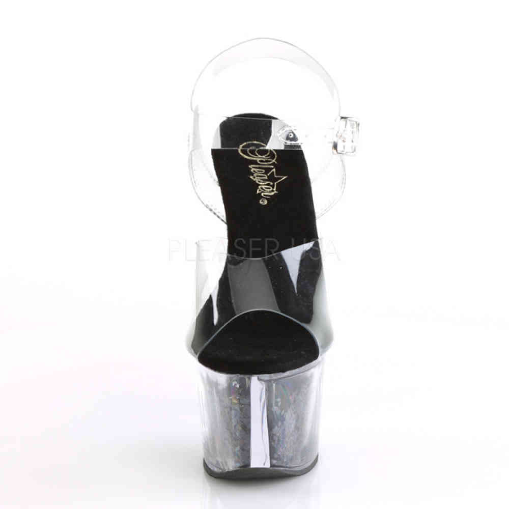 Pleaser - SKY-308GF Knöchelriemen-Sandale, Poledance Schuhe - Pole dance schuhe - Schwarz/Transparent